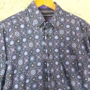 Alan Flusser Long Sleeve Button Down Shirt Purple Blue Mens M